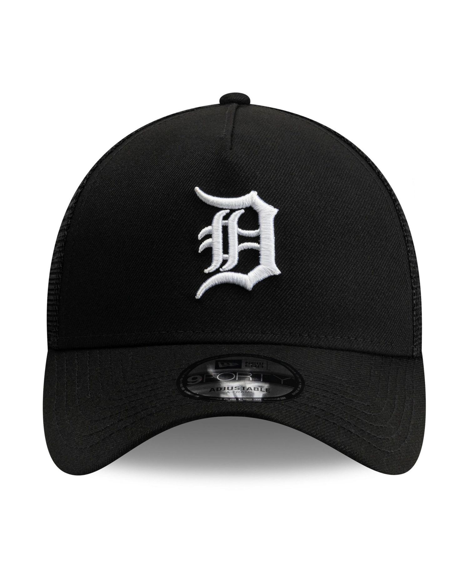 Men's Black Detroit Tigers Side Script 9FORTY A-Frame Trucker Adjustable Hat