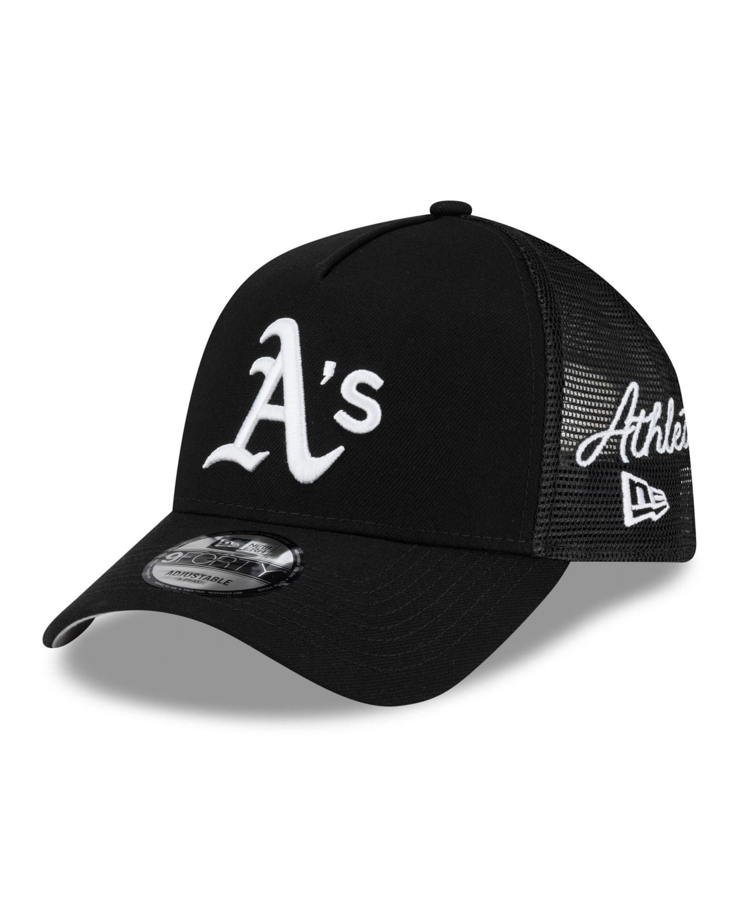 Men's Black Athletics Side Script 9FORTY A-Frame Trucker Adjustable Hat