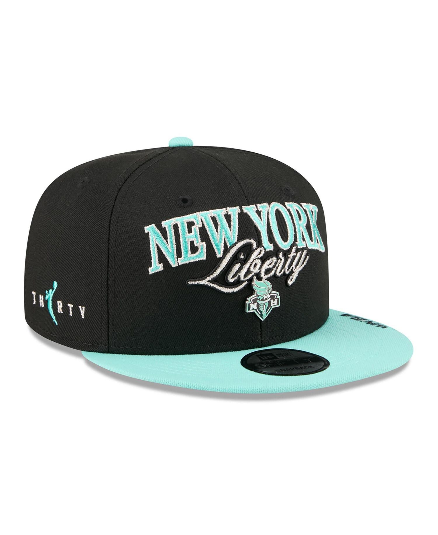 Men's and Women's Black/Mint New York Liberty WNBA Tip-Off 2026 Metal Badge A-Frame 9FIFTY Snapback Hat