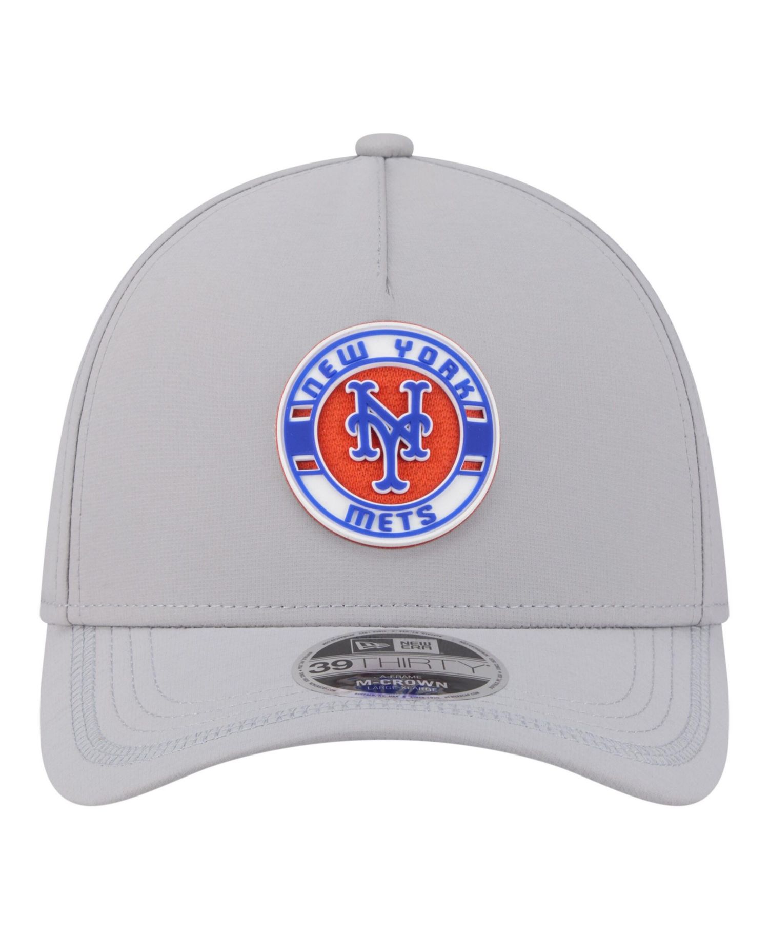 Men's Gray New York Mets Patch 39THIRTY A-Frame M-Crown Perforated Flex Hat