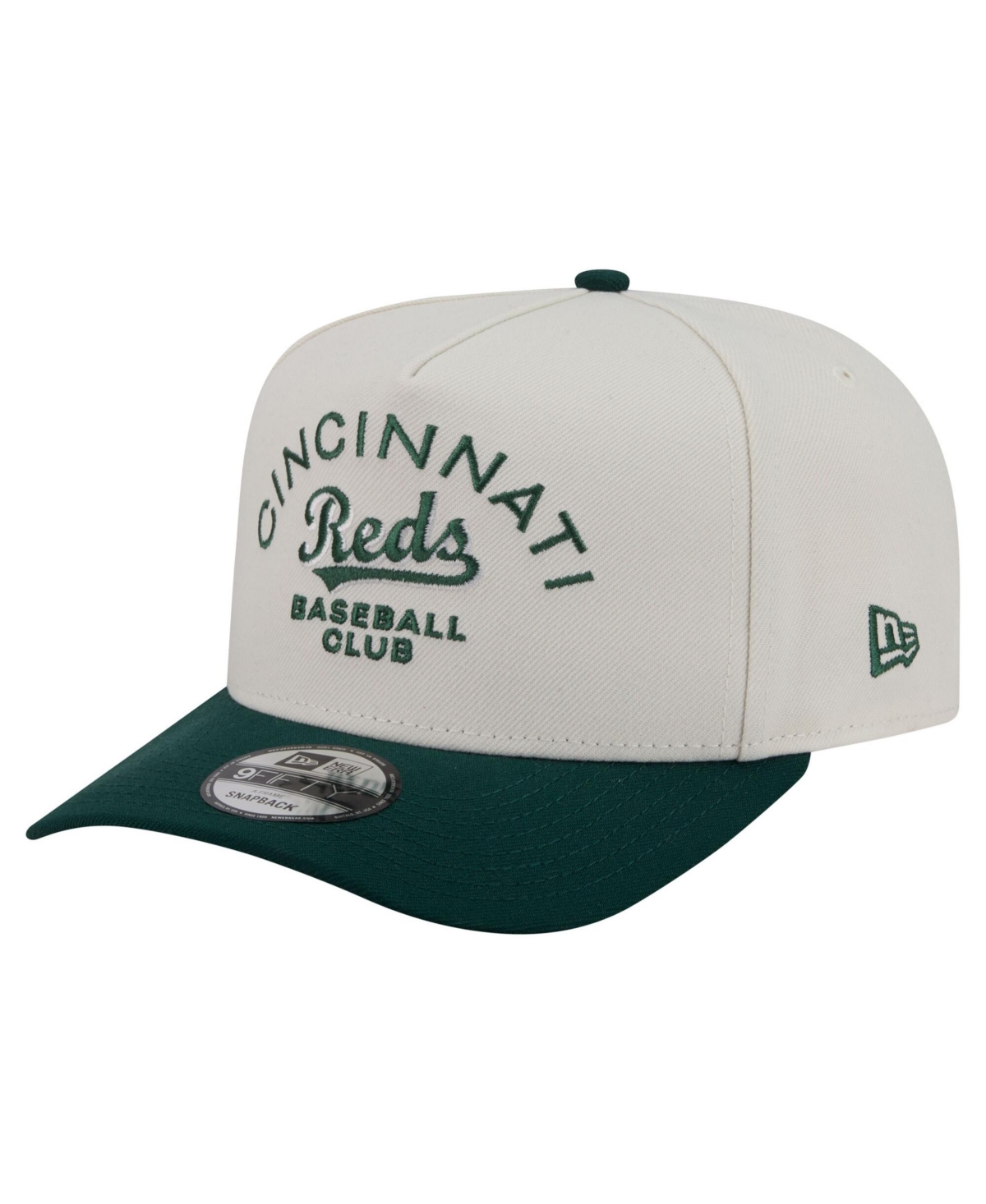 New Era Men's Cream, Dark Green Cincinnati Reds Chrome A-Frame 9FIFTY Snapback Hat - Cream, Dark Green
