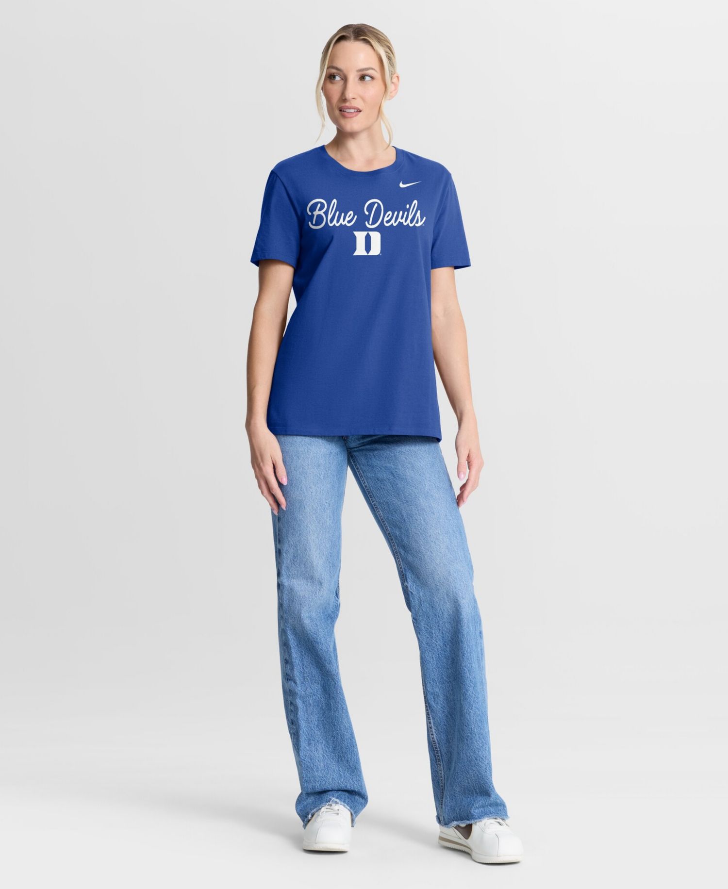 Women's Royal Duke Blue Devils Script Mantra Logo T-Shirt