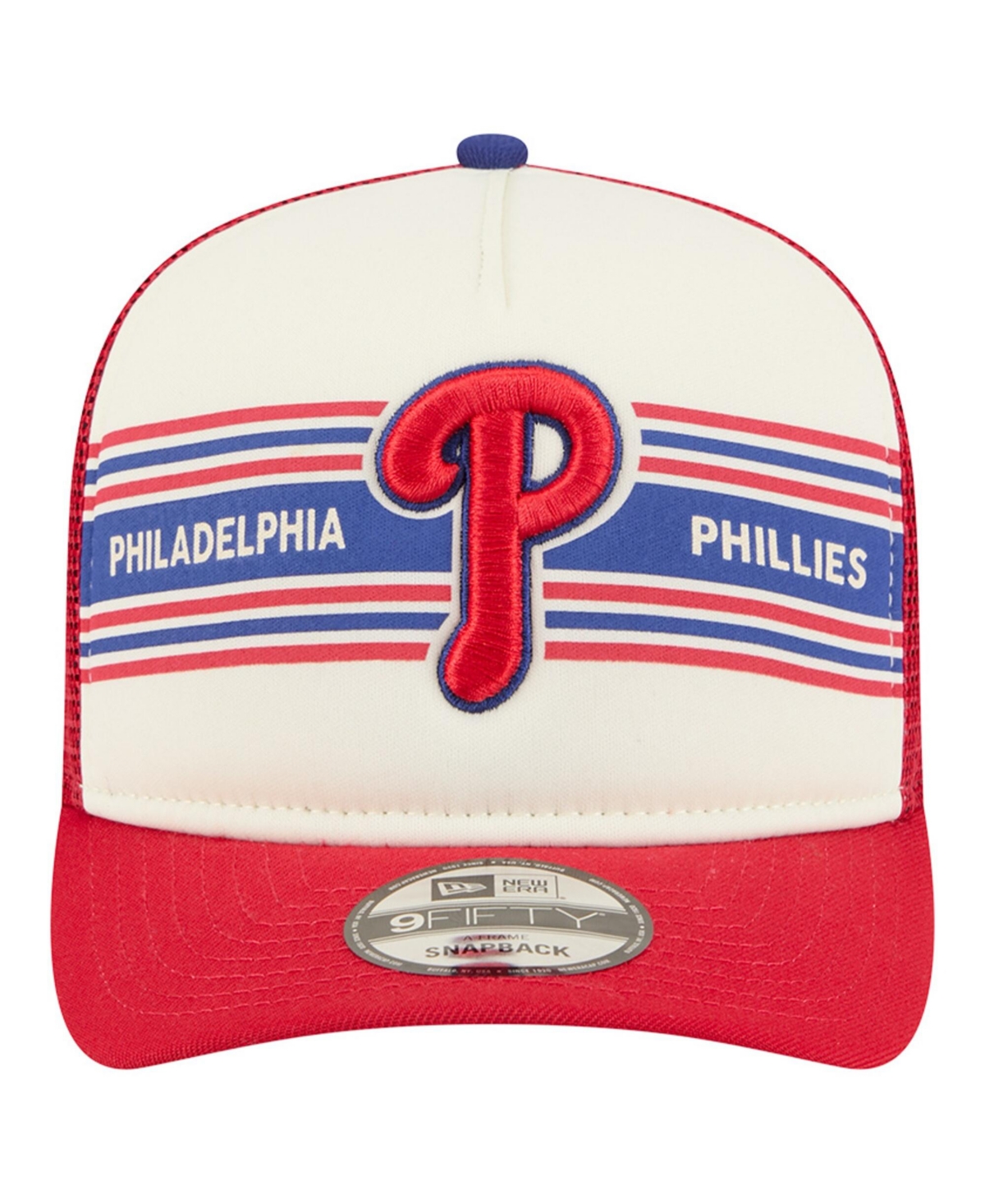 New Era Men's Cream, Red Philadelphia Phillies Banner A-Frame 9FIFTY Trucker Snapback Hat