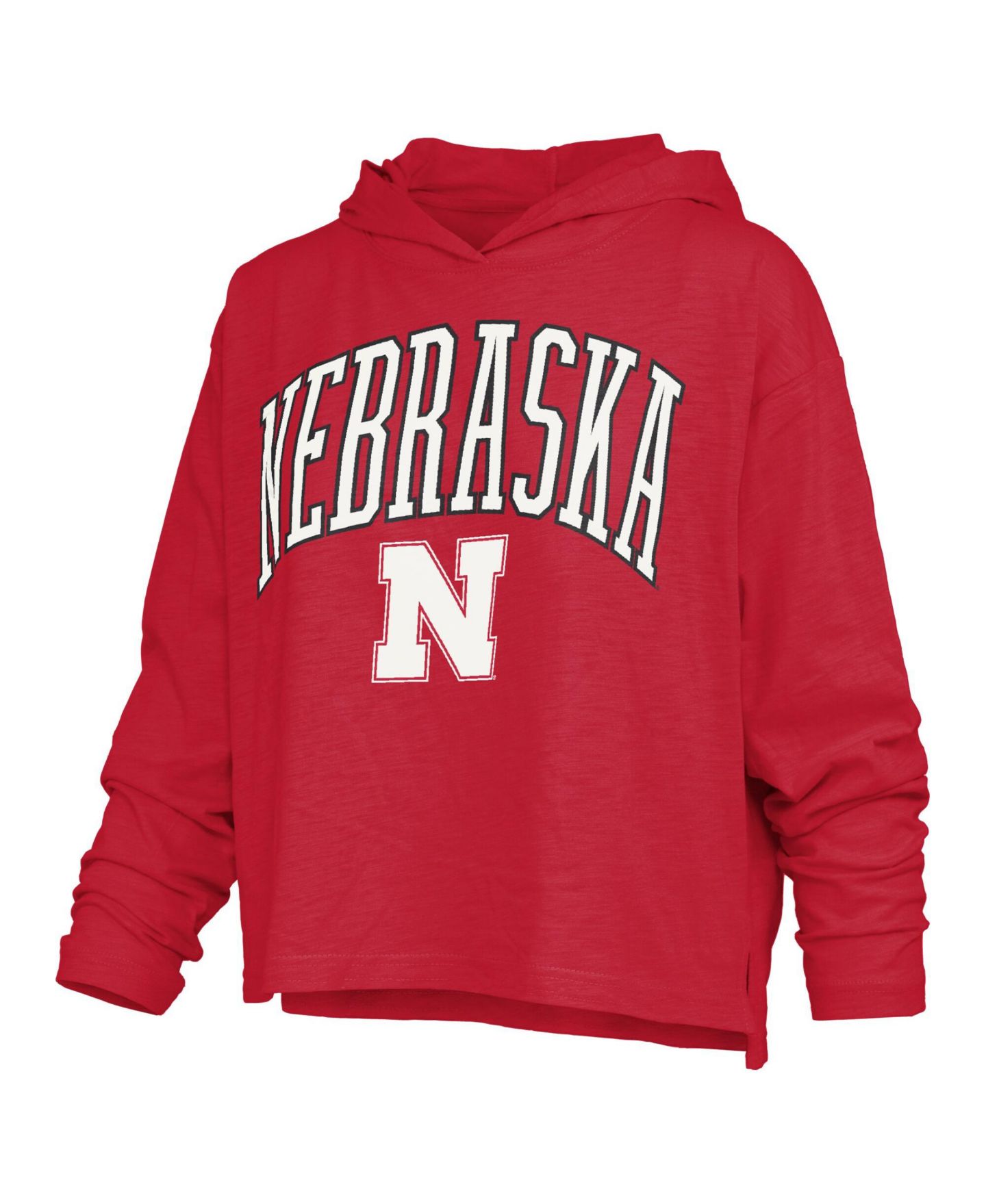 Женская футболка Pressbox Scarlet Nebraska Huskers Nelson Arch Over Logo Long Sleeve Hooded Slub — фото 2