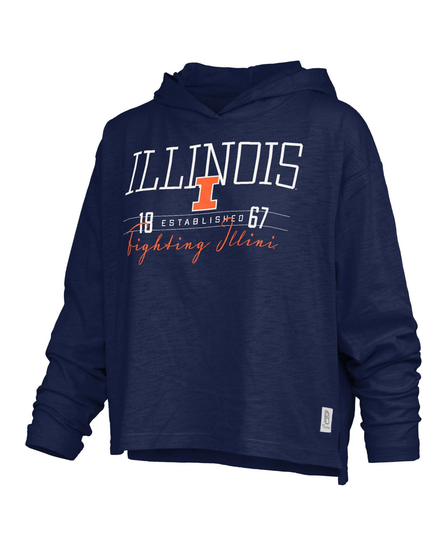 Женская футболка Pressbox Navy Illinois Fighting Illini Castillo Slub Waist Length Long Sleeve Hooded — фото 3