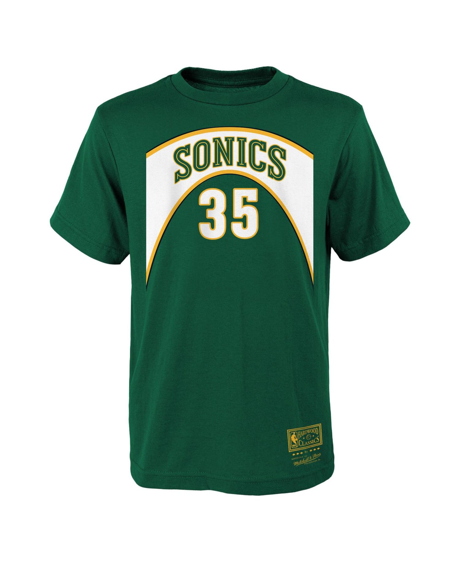 Big Boys and Girls Kevin Durant Green Seattle Supersonics Hardwood Classics Name & Number T-Shirt