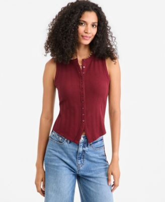 Women's Pointelle-Rib Button-Front Tank