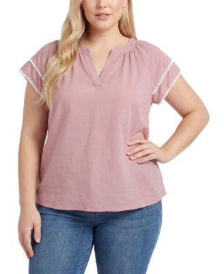 Plus Size V-Neck Double-Layer Short-Sleeve Blouse