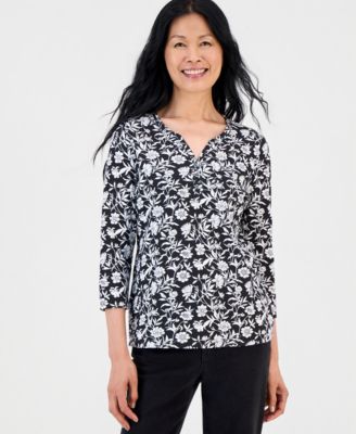 Women's Printed 3/4 Sleeve Henley Top