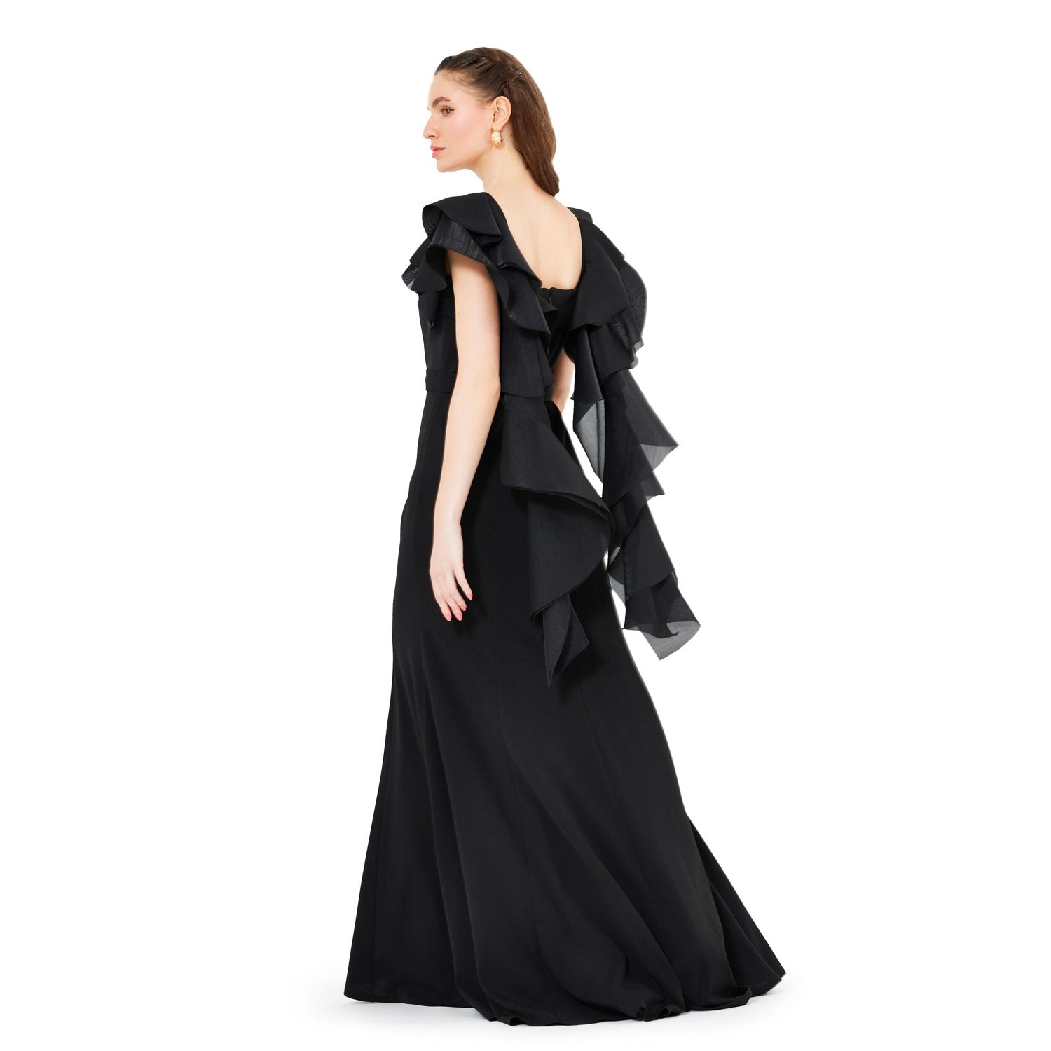 Women's Cascading Sleeves Gown with Embellished Neckline