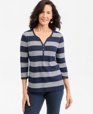 Women's Printed 3/4-Sleeve Henley Top