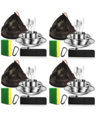 Stainless Steel Camping Mess Kit With Mesh Carry Bag Cutlery Set For Scouts Travel