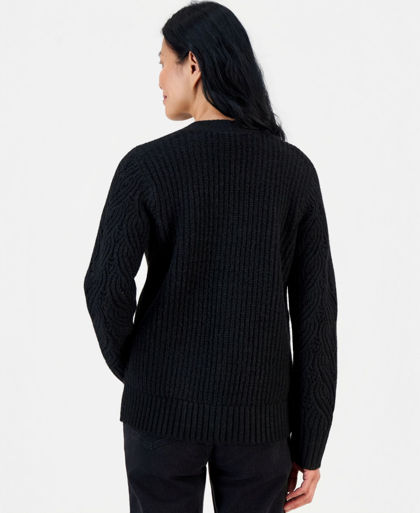 Женский кардиган Style & Co Pointelle Boyfriend, цвет: Мягкий чёрный — фото 2