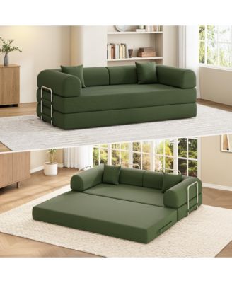 79" Convertible Sofa Bed, 4-in-1 Frameless Corduroy Folding Sofa Bed, No Assembly Required, Floor-Standing Mattress, Double Sofa with Pillows