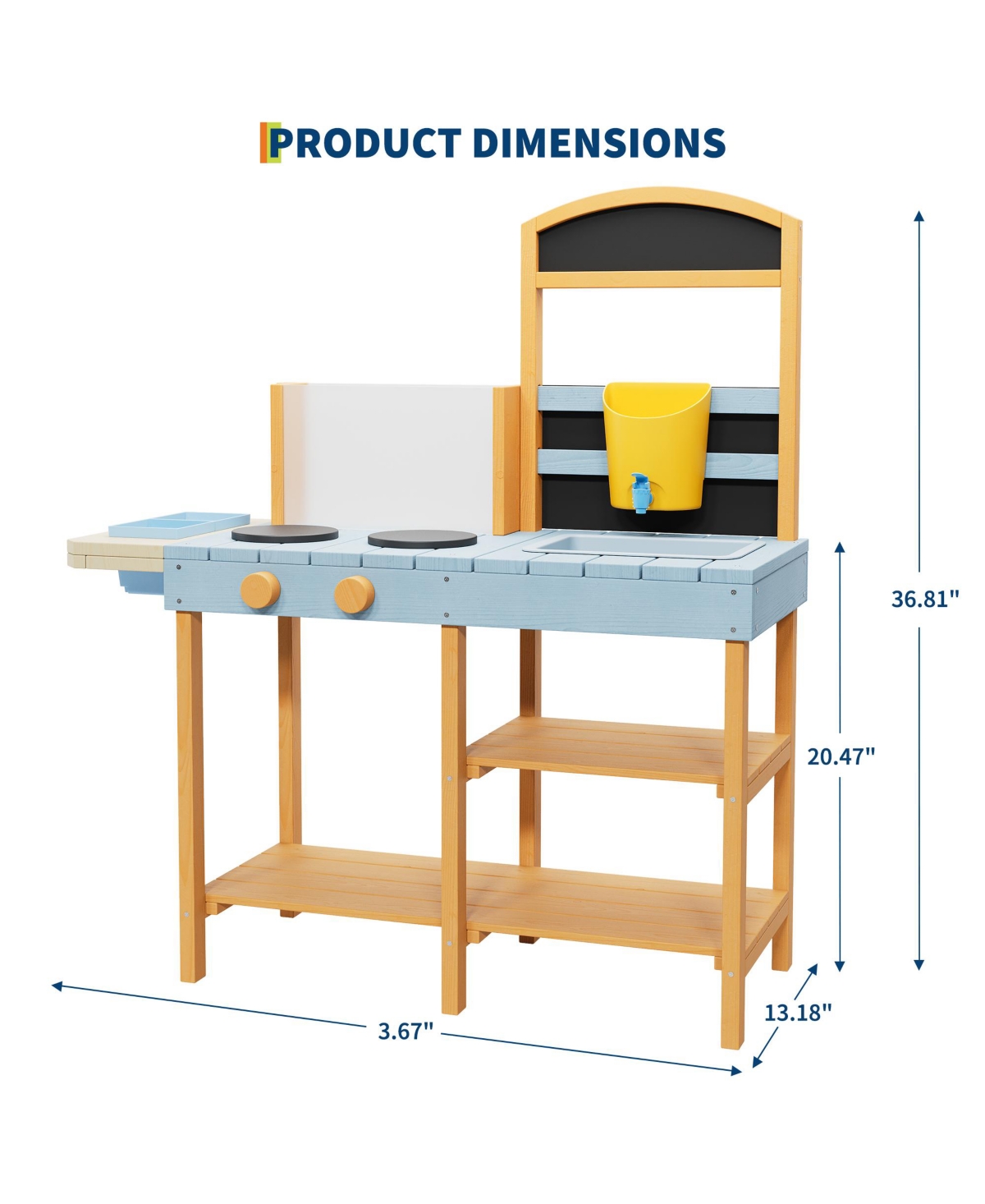 homfan 2 in 1 Wooden Mud Kitchen Water and Sand Table, Fir Wood Sensory Play Table with Removable Basin and Chalkboard for Kids Ages 3