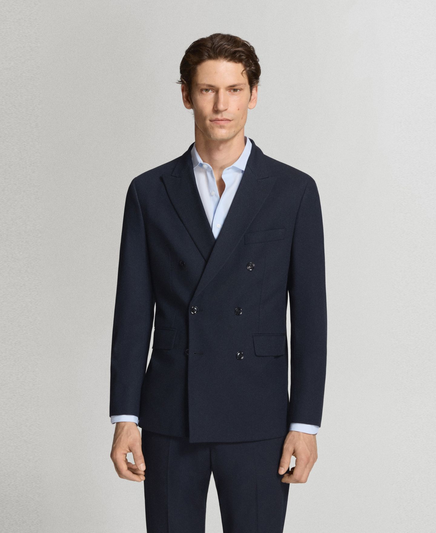 Мужской пиджак MANGO Monaco Double-Breasted Slim-Fit Suit Blazer, цвет: Тёмно-синий — фото 1