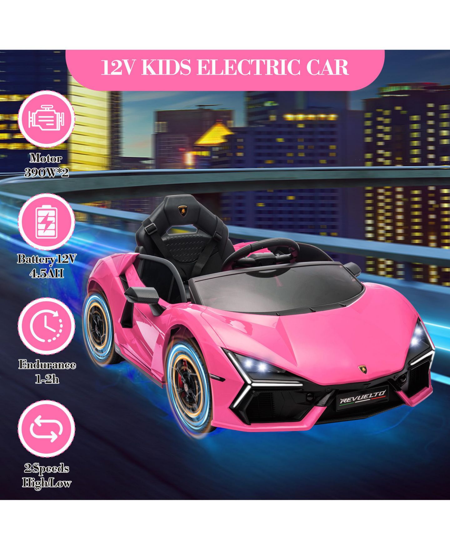 Детская игрушка homfan Lamborghini Revuelto Remote Control Battery Powered Ride-On Car, Ages 3+, цвет: Розовый — фото 4