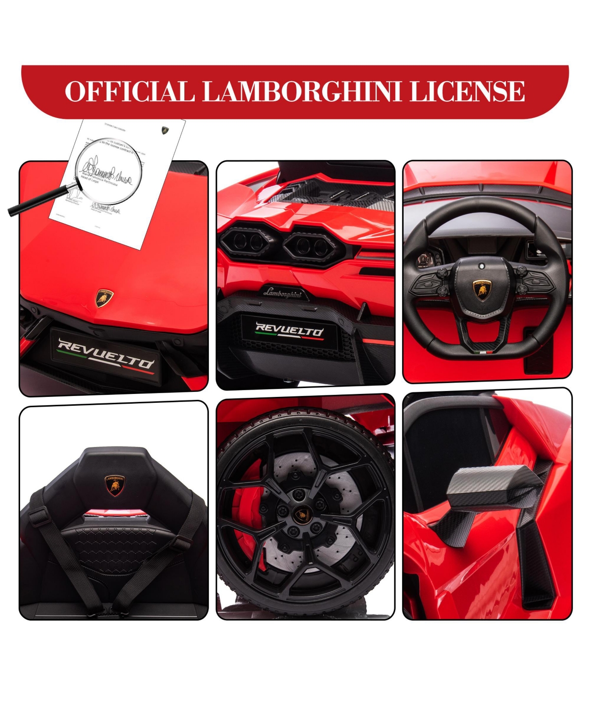 homfan Lamborghini Revuelto Remote Control Battery Powered Ride-On Car, Ages 3+