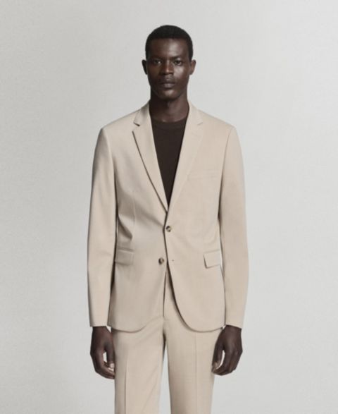 Мужской пиджак MANGO Super Slim-Fit Stretch Fabric Suit, цвет: Бежевый