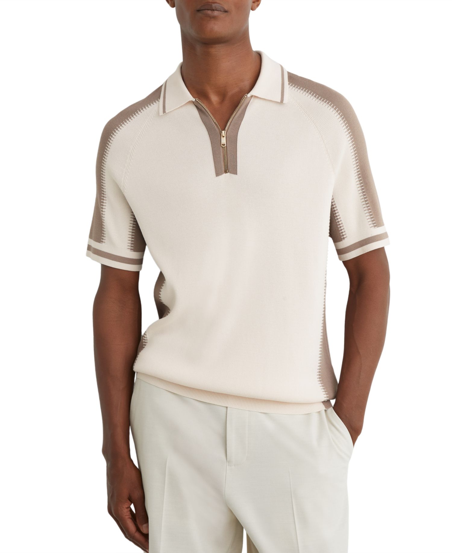 Men's Elmers Colour-Block Half-Zip Knitted Polo Shirt