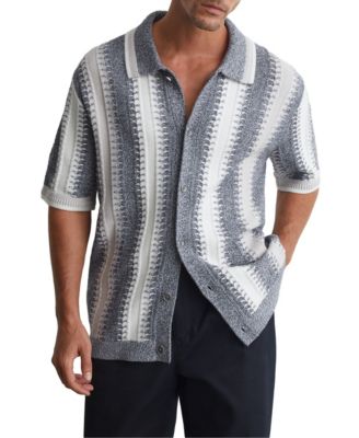Men's Dale Stitch-Detail Stripe Knitted Shirt with Cotton
