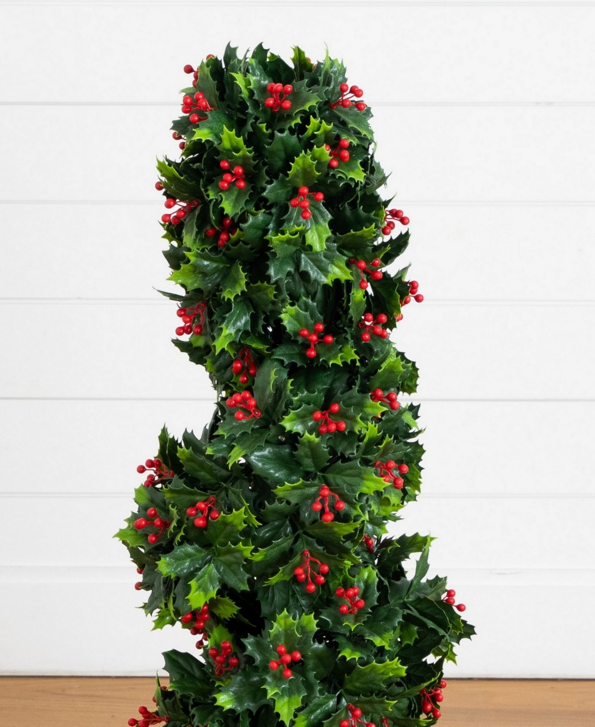 Nearly Natural 3' Ultraviolet Resistant Pre-Lit Artificial Holly Berry Christmas Spiral Tree