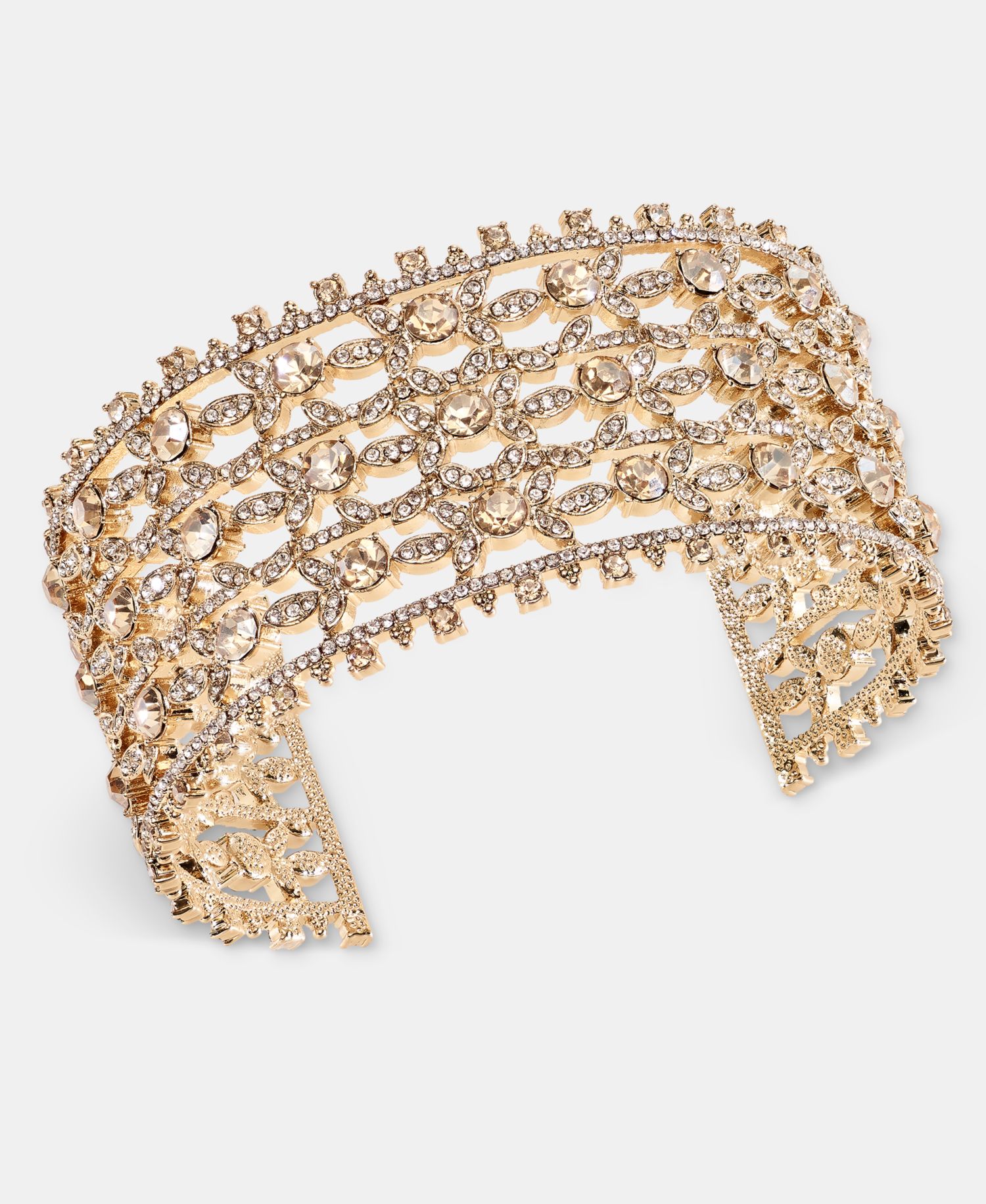 Women's Glass Crystal Gold-Tone Studded Statement Cuff Bracelet
