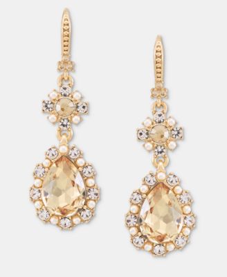Crystal and Faux Pearl Drop Earrings