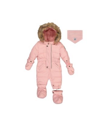Baby Girl ( 6M to 24M ) Original One Piece Puffy Snowsuit with Removable Mittens and Boots Pale Dusty