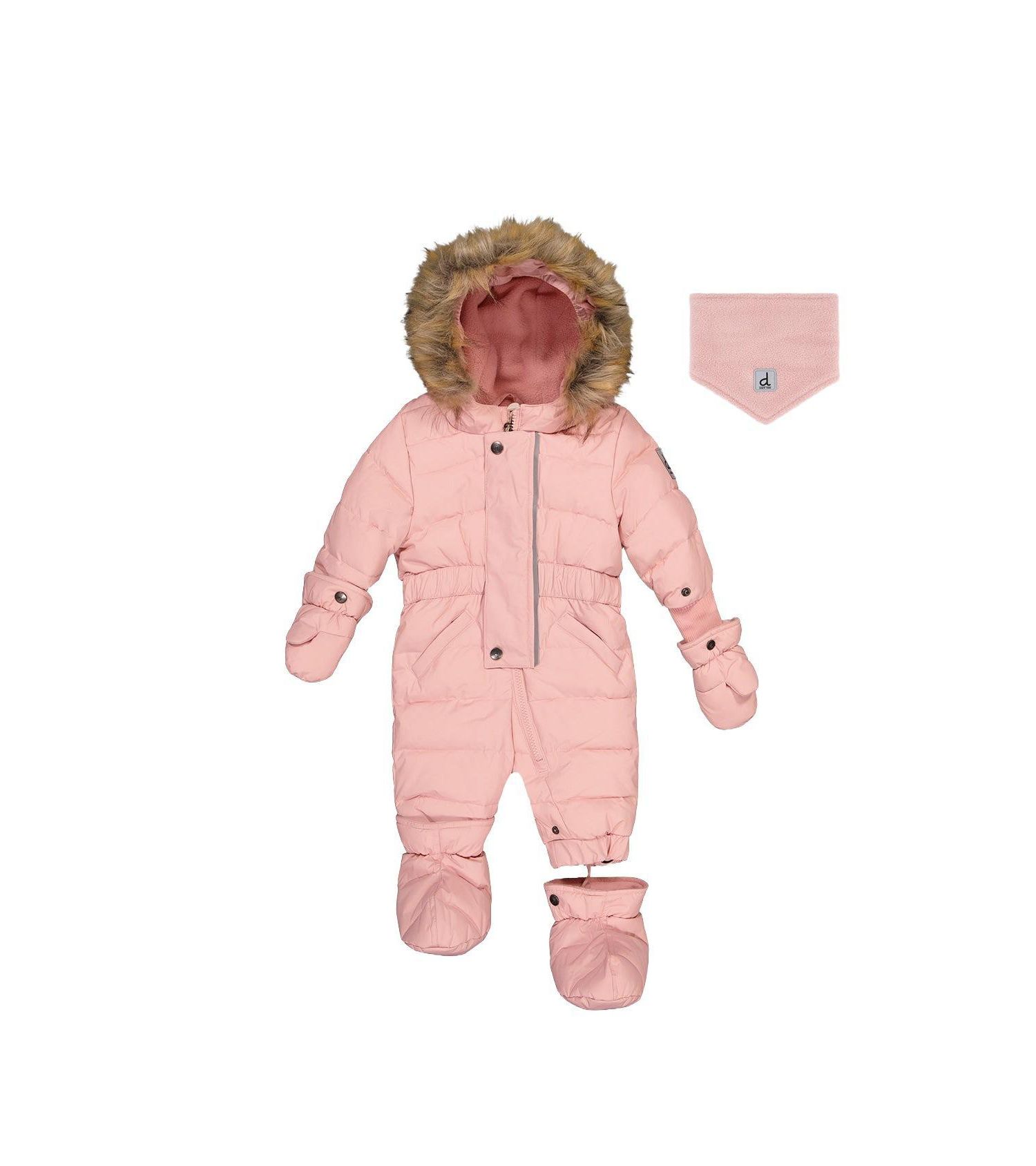 Baby Girl ( 6M to 24M ) Original One Piece Puffy Snowsuit with Removable Mittens and Boots Pale Dusty