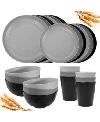 16 Piece Wheat Straw Dinnerware Set For 4 Unbreakable Microwave Safe For Kitchen Camping