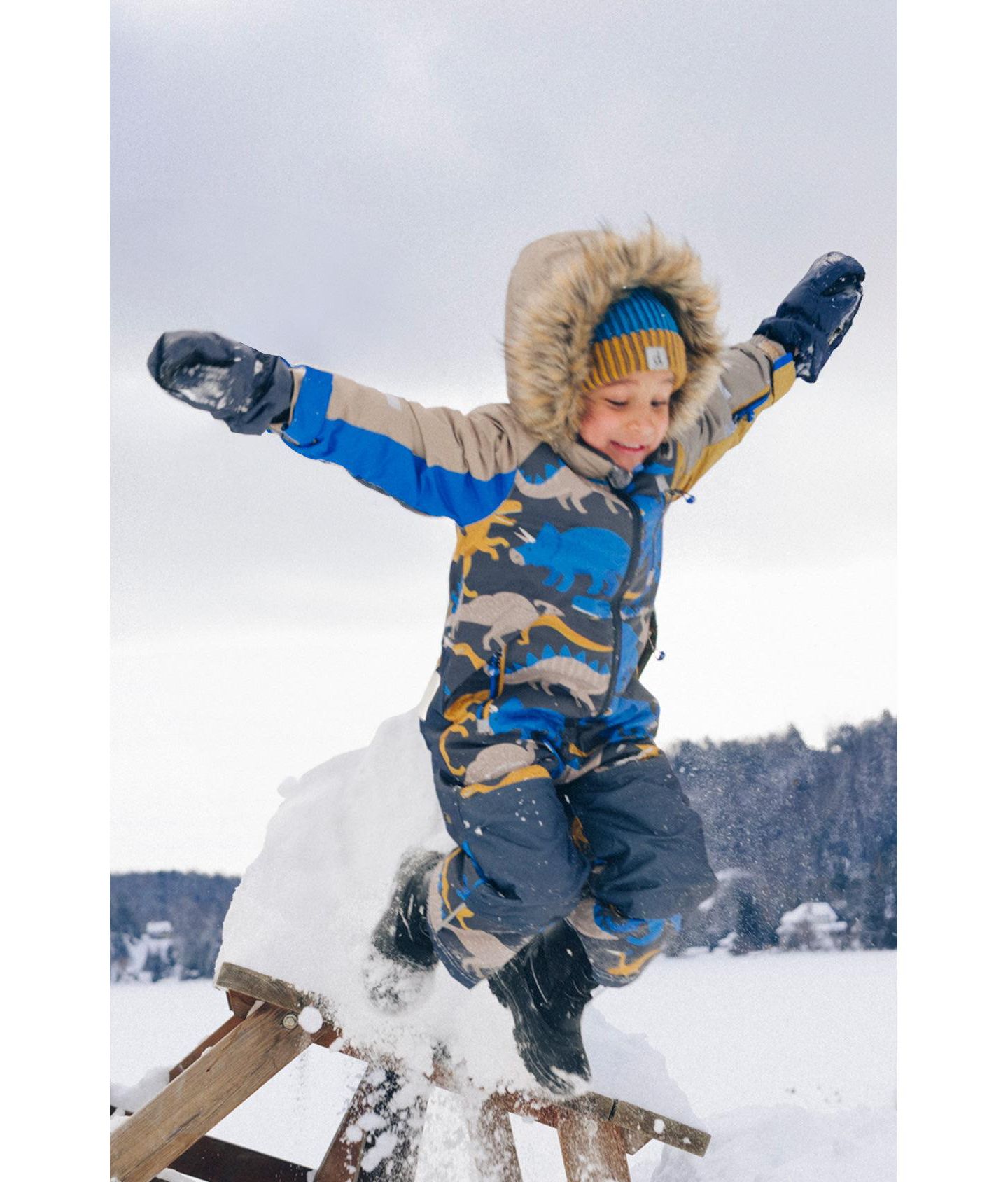 Комбинезон Deux par Deux One Piece Play Snowsuit Dinosaur Print для мальчиков-малышей, цвет: Серый / Синий — фото 2