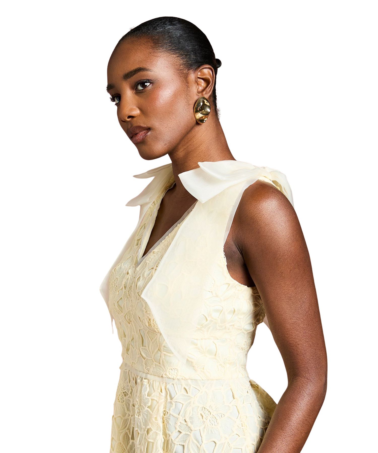 Women's Shoulder Organza Lace Midi Dress