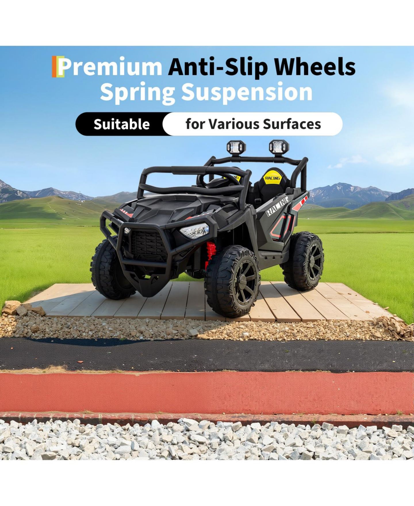 Детская игрушка homfan 2-Seater Electric UTV Ride-On Truck, Remote Control, 4-Wheel Suspension, Gradual Power-Up, 3 Speeds, LED Lights, Wireless, цвет: Чёрный — фото 6
