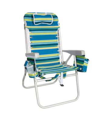 17" Beach Chair Wide High Seat Cooler Cup Holder Reclining Towel Bar Pocket Striped