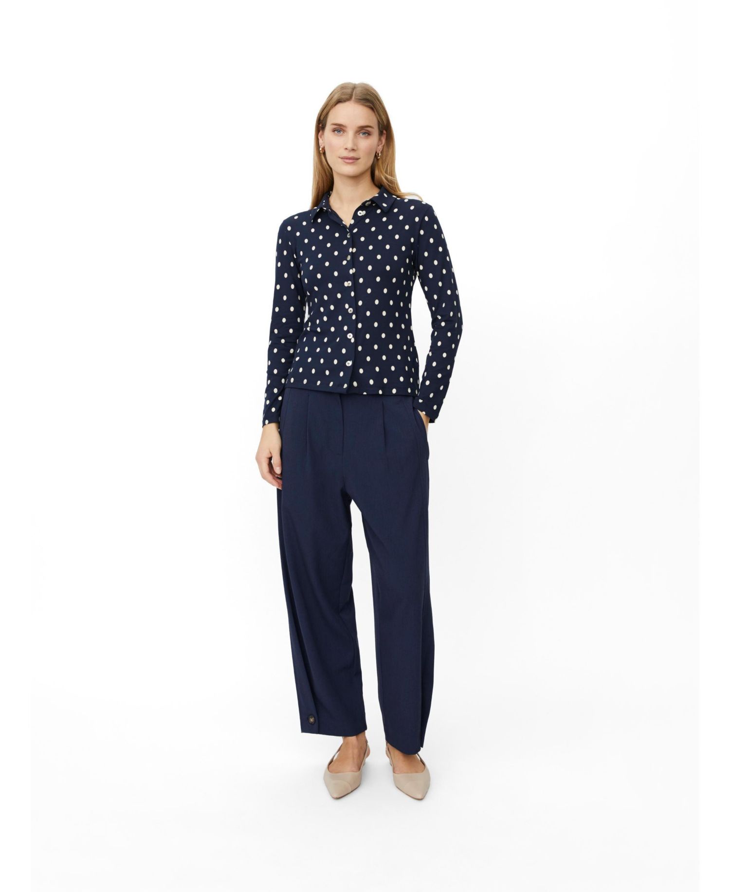 Women's Maiviona Long-Sleeve Collared Polka-Dot Shirt