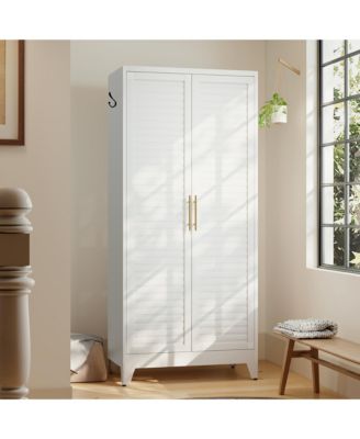 Metal Wardrobe with Adjustable Shelves Hanging Rod Quiet Doors