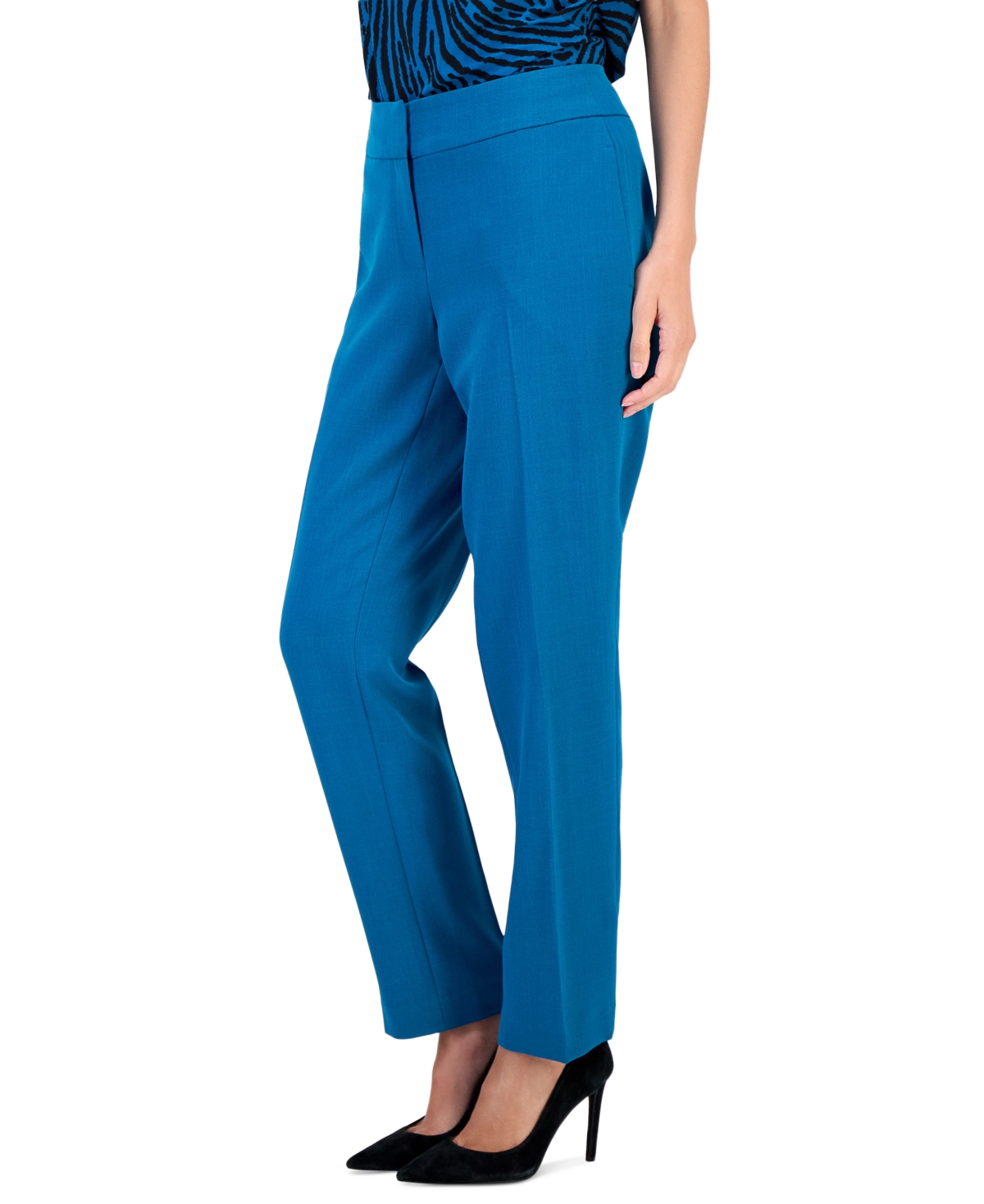 Kasper Petite Mid-Rise Slim Straight-Leg Crepe Pants