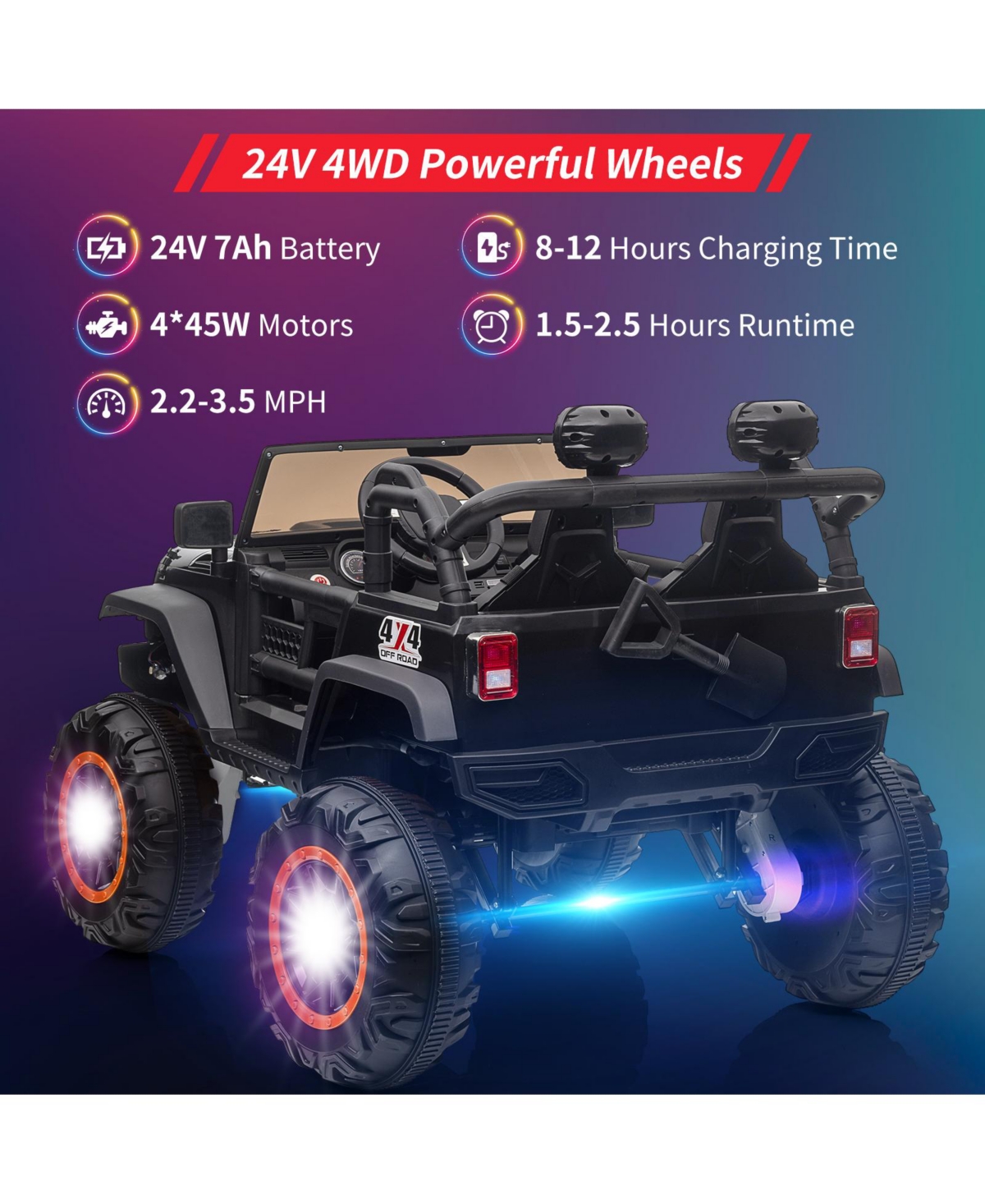 homfan 24v 2 Seater Electric Ride On Truck, 4 Wheel Battery Powered Car Toy with Remote Control for Boys and Girls Ages 3 to 8
