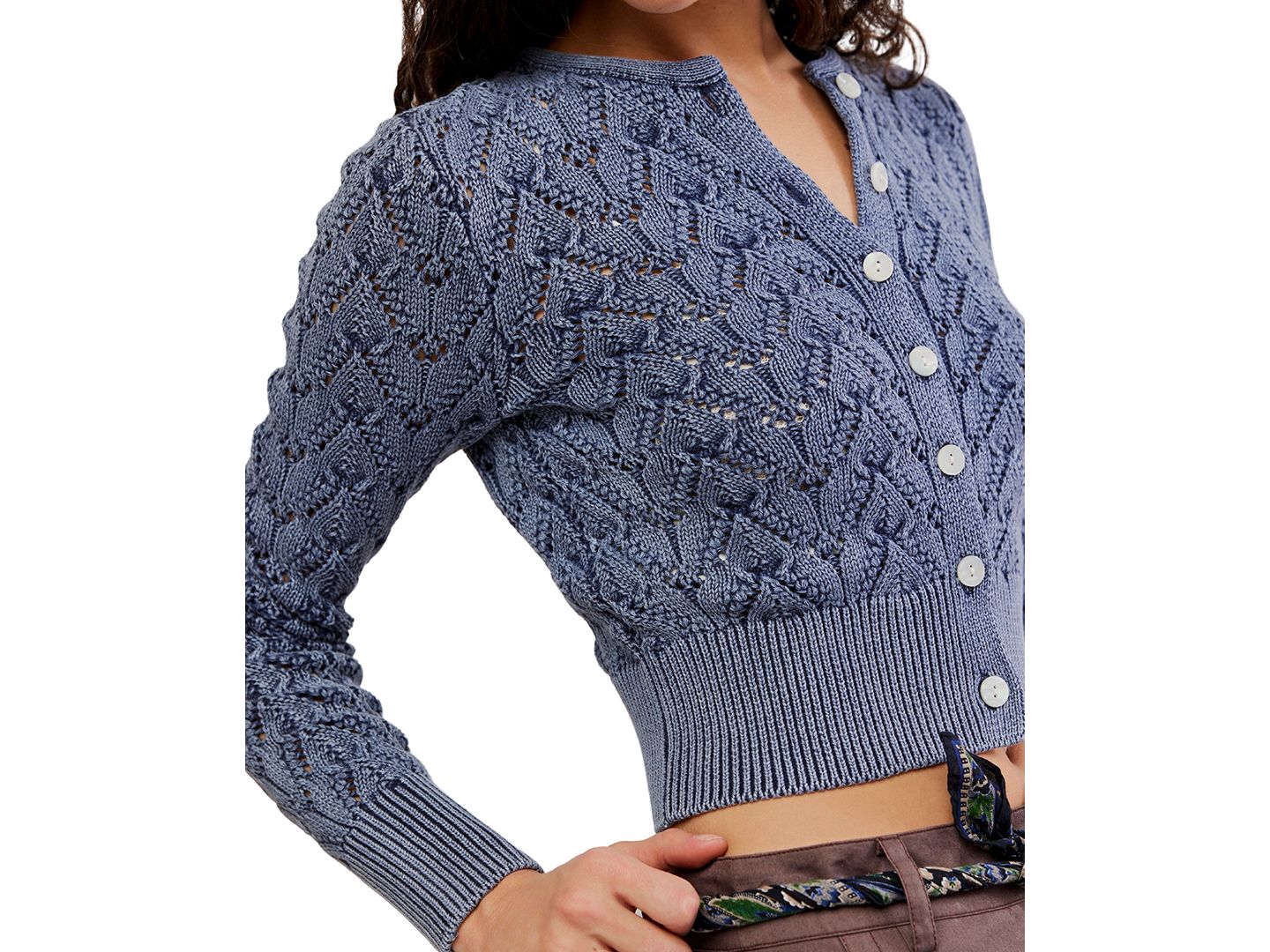 Женский кардиган Free People Pretty In Pointelle Long-Sleeve, цвет: Тёмно-синий — фото 4