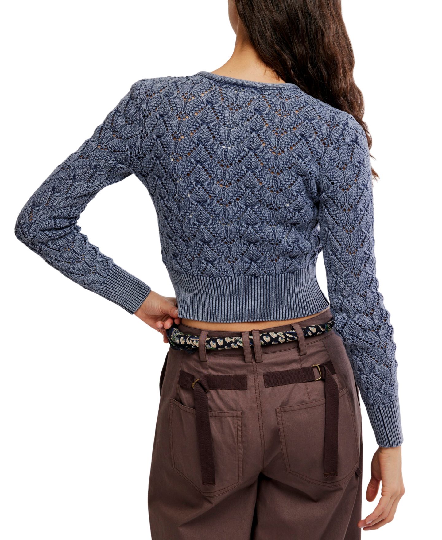 Женский кардиган Free People Pretty In Pointelle Long-Sleeve, цвет: Тёмно-синий — фото 5