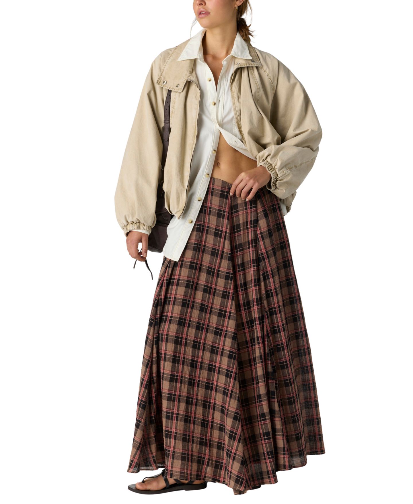 Женская юбка Free People Ives Maxi Plaid Pleated, цвет: Шоколадный комбинированный — фото 2