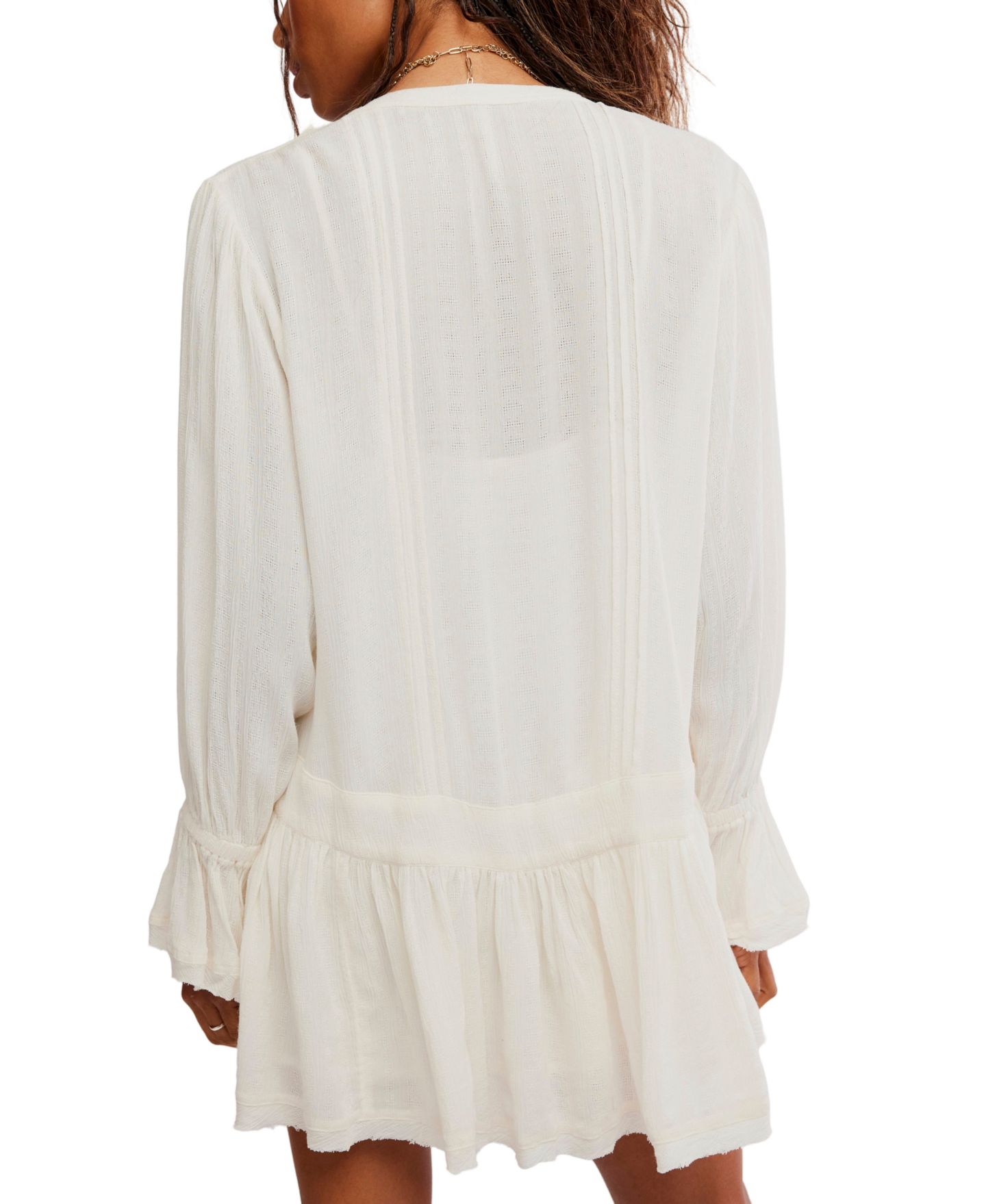 Женское платье Free People Haute Heirloom Long-Sleeve V-Neck Boho Mini, цвет: Sugar Swizzle — фото 5