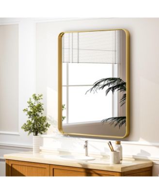 Rounded Corner Bathroom Mirror with Deep-Set Aluminum Frame