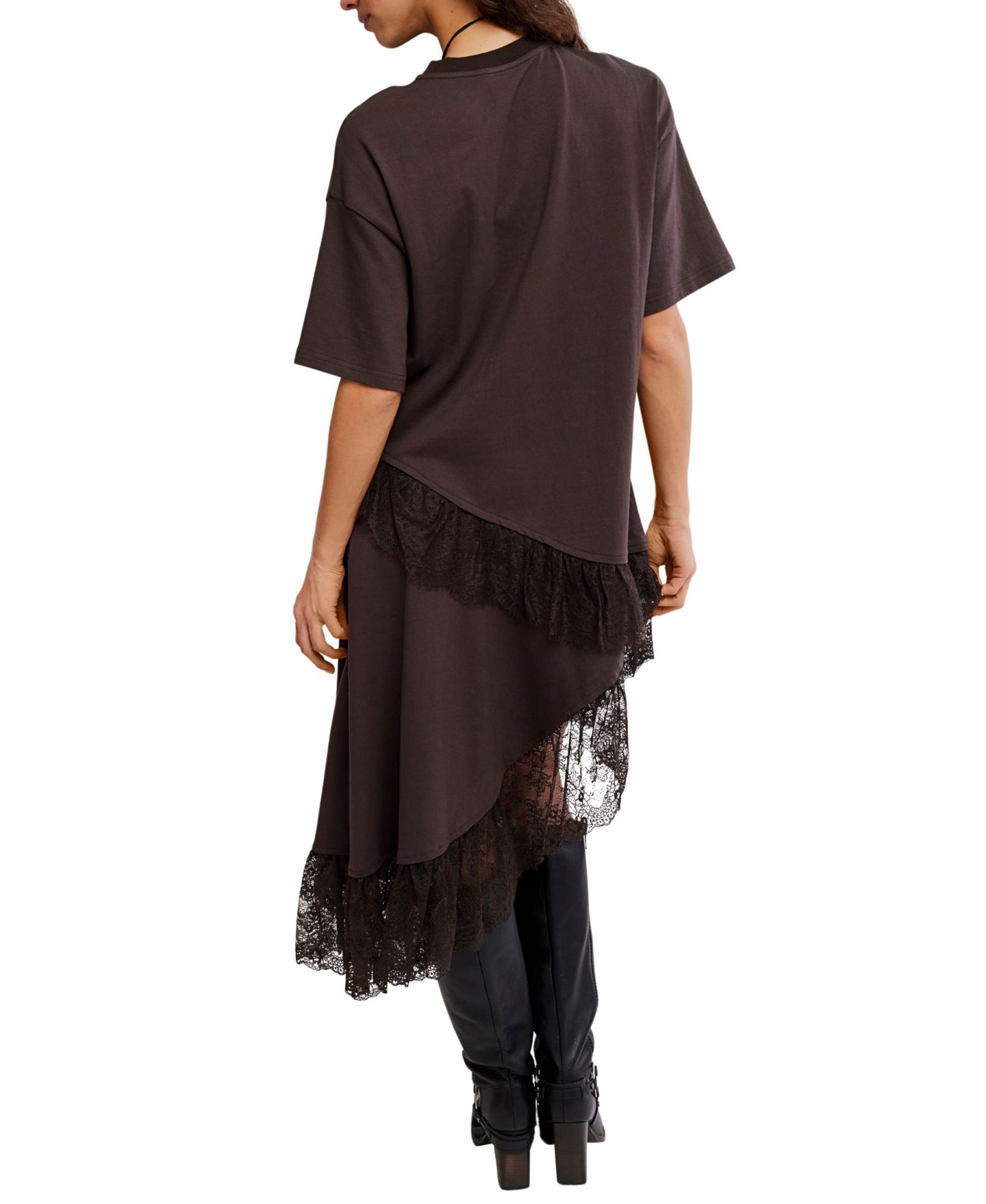 Женская футболка Free People Lace Layered Asymmetrical-Hem, цвет: Deep Fudge — фото 4
