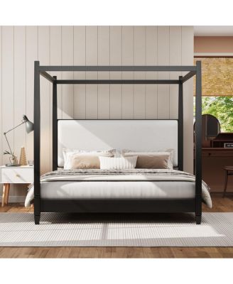  Canopy Bed with Upholstered Headboard and Slats