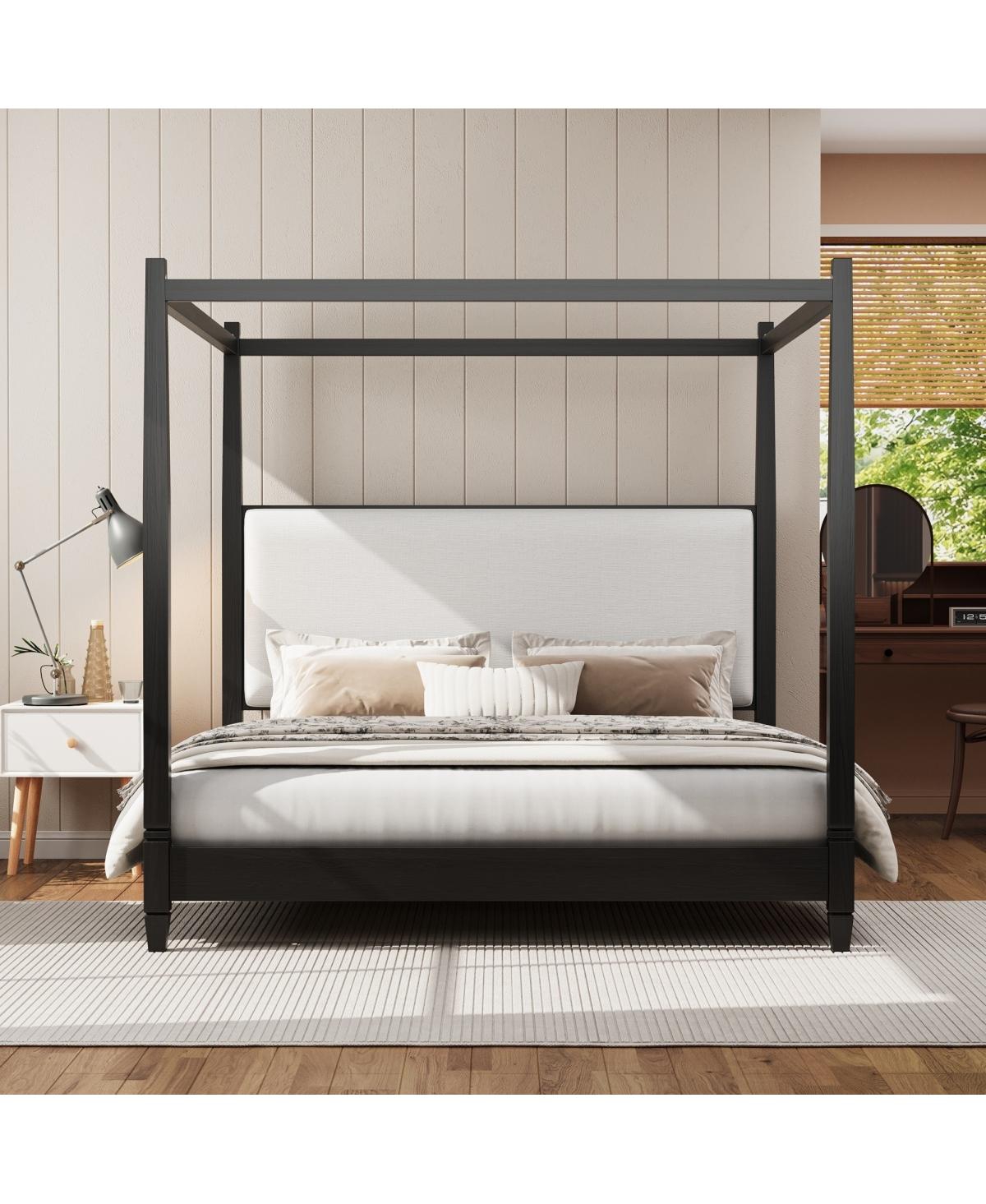 Streamdale Furniture Canopy Bed with Upholstered Headboard and Slats