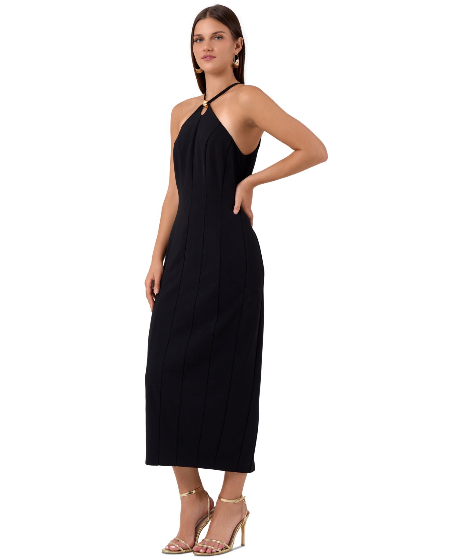 Women's Avalon Midi Halter Gold-Hardware Dress
