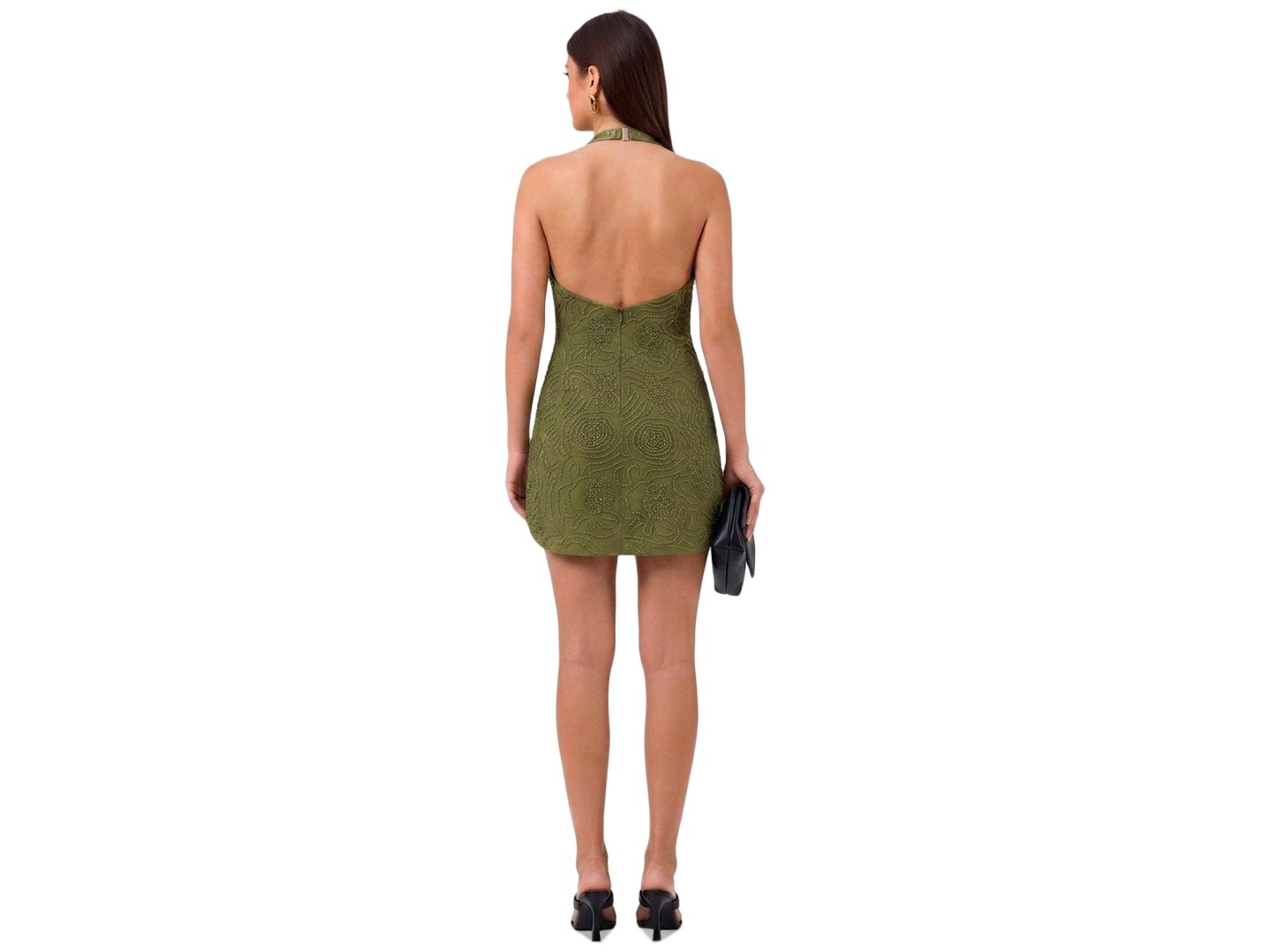 Женское платье RACHEL Rachel Roy Nova Beaded Mesh Mini Open-Back Halter, цвет: Мох зелёный — фото 3