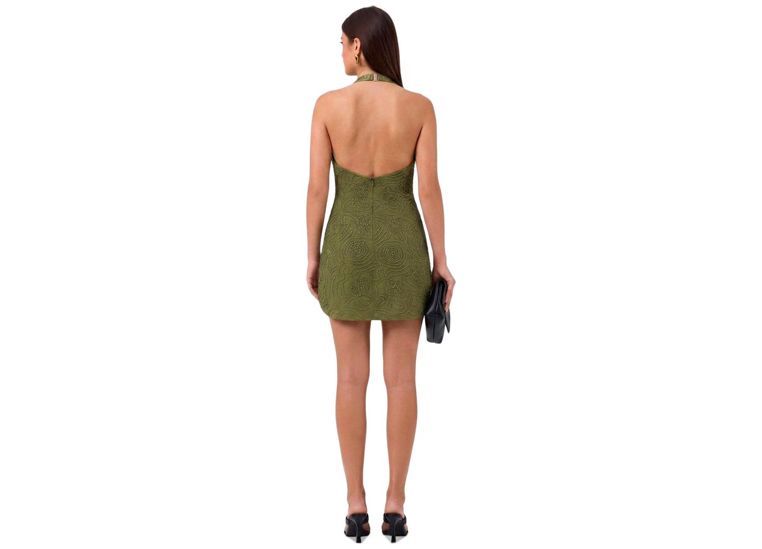 Women's Nova Beaded Mesh Mini Open-Back Halter Dress